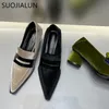 Kleidschuhe Suojialun 2023 Frühling Spitze Zehen Frauen Pumps Damen Elegan Med Runde Ferse Slingback Slip On Oxford Casual 230224