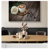 Dipinti Decorazioni per la cucina Immagini incorniciate Decorazioni per la casa moderne Dipinti su tela HD Opere d'arte 1 Pezzi Caffè e fiori Muro Woo