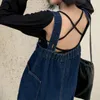 Dames jumpsuits rompers vrouwen gerafeld denim solide los brede poot knop hoge taille elastische Koreaanse stijl vintage retro vrouwelijke broek allmatch 230224