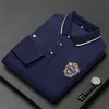 Herrpolos Autumn Winter Cotton Long Sleeve Men Polo Shirts Turn-Down Collar T-shirts broderade fasta färg Män toppar underskjortor 230224