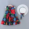 Mädchenkleider Kinder Sommer ärmellosen runden Nackenkleid Girls Weste Vollfarbe Kleidung Baby Kinder Fashion 2 Stücke Freizeitparty