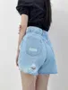 Women's Shorts new denim shorts in the summer of the 22nd year Women's fabric washed flower bud pants show thin and broken waist