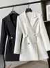 Womens Suits Blazers White Womens Suit Jacket Spring Fashion Chic Double Breasted Slim Suits with Belt Vintage Office Blazer for Women Elegant 230224