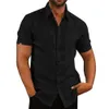 メンズカジュアルシャツHirigin Mens Linen Blouse半袖バギーボタン夏のソリッド快適な綿リネンカジュアルルーズホリデーシャツTシャツ230225
