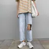 Męskie dżinsy Koreańska wersja luźnych prostych dżinsów mężczyzn Summer Worbgy Casual Treasure Ninpoint Pants Street wgniecenia niebieskie spodnie Z0225