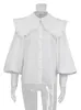 Camisas de blusas femininas mNealways18 Big Peter Pan Collar Ruffle Blusa feminina Tops de algodão branco de algodão branco Feminino SMERNO SUMPLE