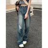 Damen-Jeans, blau, gerade Jeans für Damen, hohe Taille, amerikanischer Stil, Streetwear, Vintage-Hose, schickes Design, lässige Damen-Denim-Hose mit weitem Bein, 230225
