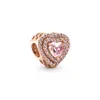 S925 Sterling Silver Heart Shaped Diamond Inlaid Fit Original Pandora Bracelet Jewelry Rose Gold Plated Charm Beads DIY Jewelry Free Shipping