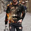 Camisetas para hombre 2023, camiseta Vintage con estampado de animales para hombre, camiseta de algodón con cuello redondo en 3D, camisa de manga larga de gran tamaño, ropa informal de calle, Tops Punk 2023