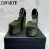 SURET Buty Wysokiej jakości satynowe kobiety Super Heels Square Platforma Platforma kostki ślub Mary Jane Chunky Heel 230225