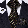 Neck Ties Gold Striped Black Tie Brooch 100 Silk Necktie Set Handkerchief Cufflink Fashion Tie For Men Wedding BarryWang GS5218