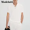 Heren PoloS Modelutti Spring Summer Fashion Break Fine graan gebreide polo t-shirt mannen massieve kleur slanke eenvoudige elegante tops mannelijk 230225