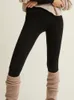 Leggings voor dames Solid Color Fleece Warm broek 2023 Winter Dubbele laag Koud bewijs Ladies Elastische taille lang