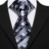 Neck Ties Silk Tie For Men Black White Gray Plaid Necktie Novelty Tie Set Handkerchief Cufflinks For Wedding Business Party Barry Wang