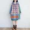 Casual Dresses Loose Knitted Cotton Women Autumn Print Bat Sleeve Dress Oversized Irregular Hooded Plus Size Vintage Baggy