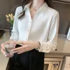 Women's Blouses Shirts Korean shirts women silk satin blouses women long sleeve ladies tops white shirt women blouse v-neck top autumn chemise femme 230225