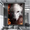 カーDVR絵画抽象動物ライオンタイガーヒョウウルフ炎のポスターとプリントリビングルームの家の装飾のためのキャンバスウォールアート写真DHWBN