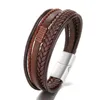 Braccialetto 21CM bracciali in pelle alla moda per uomo bracciale in acciaio inossidabile corda intrecciata multistrato regalo di gioielli maschili femminili