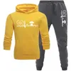 Men's Tracksuits Sportswear Ladies Winter 2piece Printed Fleece Hoodie Pants Sportswear Women's Sports Suit Hooded Sports Suit Women Jogging Z0224