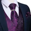 Men's Vests Classic Jacket Gilet Men Dress Vest Plum Purple Male Waistcoat Hankerchief Cufflinks Ring Set Silk Slim Fit Jacquard Waist GiftM