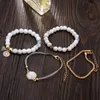 Bangle Bohemian Marble Stone Beads Heart Bracelet Set For Women Natural Handmade Tassel Pendant Bangles Femme JewelryBangle