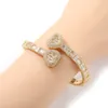 Bling T Crystal Heart Shape Cuff Bangle Bracelets Real Gold Plated Women Gift Wedding Jewelry