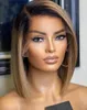 gluelless Human Hair Wig Ombre Ash Blonde Short Straight Cut 4x4 Lace Front Bob Wig