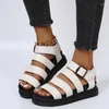 Sandálias preto de pé aberto cunhas planas sapatos de mulher mulher praia de verão sexy mulheres plus size pU couro sandalias mujer sapato feminino