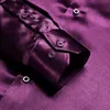 Mäns avslappnade skjortor Hi-Tie Luxury Plain Silk Mens Dress Shirts Långärmning Pure Purple Red Solid Suit Shirt Casual Formal For Wedding Business Gift 230225