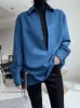 Blouses voor dames shirts twotwinstyle los blauw shirt voor dames v nek lange mouw solide minimalistische vintage blouses vrouwelijke Koreaanse mode kledingstijl 230225