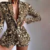 Kvinnors kostymer Blazers CM.Yaya Kvinnors set Elegant Blazer Tops och Shorts Suit Matching Two 2 -Piece Set Office Lady Ins Leopard Chian Tie Dye Outfits 230225