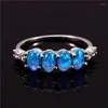 Bröllopsringar Fashion Blue Fire Opal Förlovningsring Enstaka rad Small Oval Stone Dainty Silver Color For Women Boho Jewelry