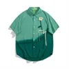 メンズカジュアルシャツ花柄の刺繍湾曲した裾の男子シャツ夏のボタンアップ韓国スタイルシャツfoushia green z0224