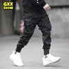Calça masculina homens multipockbock cintura elástica design harém calça de streetwear punk punk hip hop casual calças joggers machos dança calça gw013 z0225