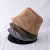 Breda randen hattar 2020 Suede Bucket Hats Women Face-Covering Fisherman Hat Men Autumn Winter Warm Solid Korean Style Soft cloche Cap justerbar G230224