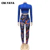 Kvinnors tvådelade byxor CM.yaya Aktiv kvinnors träning Lace Up Fell Long Sleeve Tops och Leging Pants Passar Matchande Two 2 Piece Set Outfits Sweatsuit 230225