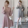 Casual Dresses Women's high-waisted dress temperament goddess fan long-sleeved floral jumpsuit long skirt slimming