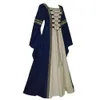 tenue ethnique europe et états-unis col carré manches corne robe longue goth vintage femme robe de cour médiévale grande tailleRobe bleu foncé pour femme