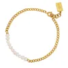 Link Chain Davini Simple Titanium Steel Gold Plated Chain Freshwater Pearl Beaded Armband Vintage Queen Armband Smycken G230222