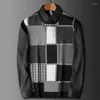 Men's Sweaters False Two Men Fall 2023 Leisure Trend Of England Jacquard Plaid Shirt Collar Sweater Man Clothes