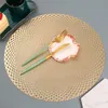 Mats Pads 6 4PCS Round Placemats Restaurant Dinning Table Wheat Ear Pattern Decoration Mat Hollow PVC Meal Tablemat Steak Plate Pad 230224