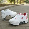 Dress Shoes Deformation Shoes Double Row Double-Wheel Casual Roller Shoes Automatic Four-Wheel Dual-Purpose Roller Skates Skateboard Shoes 230225