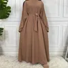 Ethnic Clothing Sell Simple Nida Abaya Long Dress Pure Color A-line Loose Sleeves Dresses Dubai UK Modest Elegant Dress 230224