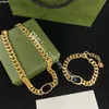 Luxury Cuba Link Bracelet Necklace Tiger Head Pendant Jewelry Sets Interlocking Letter Chain Bracelets With Box