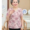 البلوزات النسائية 5XL في منتصف العمر قميص طباعة الأم العجوز الصيف قميص قصير الأكمام وقميص قمصان الجدة الأنيقة النساء كارديجان