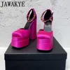 SURET Buty Wysokiej jakości satynowe kobiety Super Heels Square Platforma Platforma kostki ślub Mary Jane Chunky Heel 230225