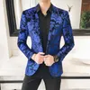 Herenpakken Blue Velvet Blazer Men Luxe Paisley Flower Patroon Fancy 2023 Plus Size Suit jas