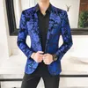 Mäns kostymer blå sammet blazer män lyx paisley blommönster fancy 2023 plus size kostym jacka jacka