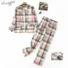 Kvinnors s￶mnkl￤der plus storlek S-XXXL Sleepwear Women's Pyjamas Set Ladies Warm Flanell Cotton Home Wear Suit Autumn Winter Plaid Print Pyjamas Sleep 230225