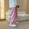 Erkekler kot marka giyim pembe kot pembe kot erkekler yüksek cadde gevşek düz geniş bacak pantolon moda hiphop sokak kıyafetleri pantalon homme casual z0225